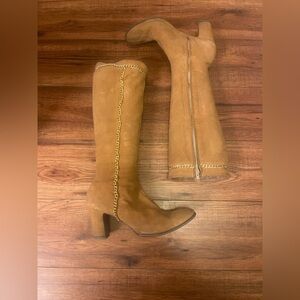 Vintage *made in Greece* Brown Knee-High Boots with Gold Chain Detail
